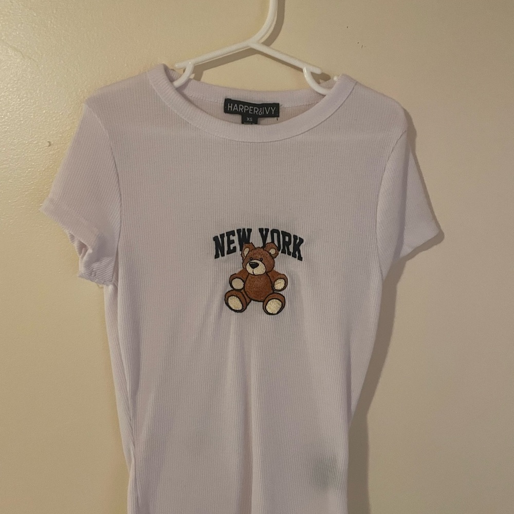 Harper White Short Sleeve Tee with Bear Graphic